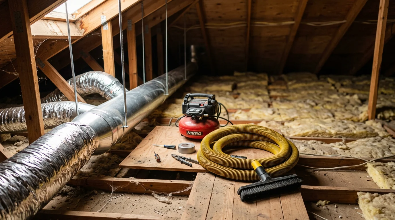 HVAC technician cleaning residential air duct