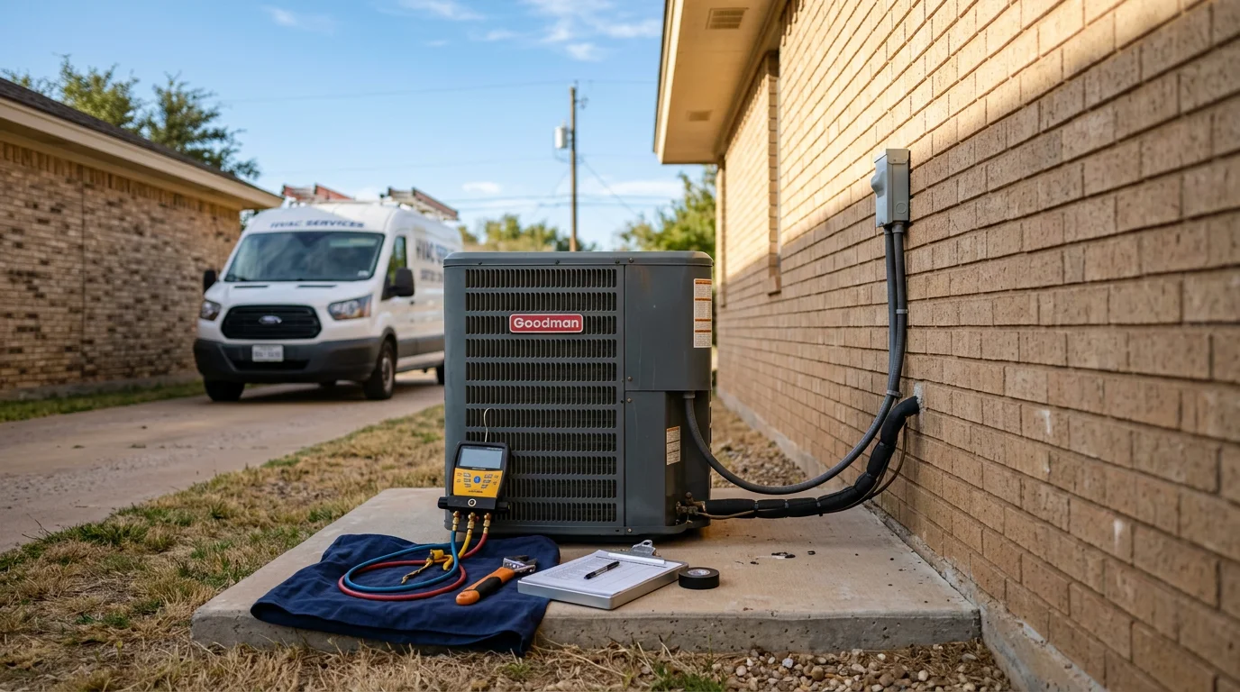HVAC technician working on air conditioning unit